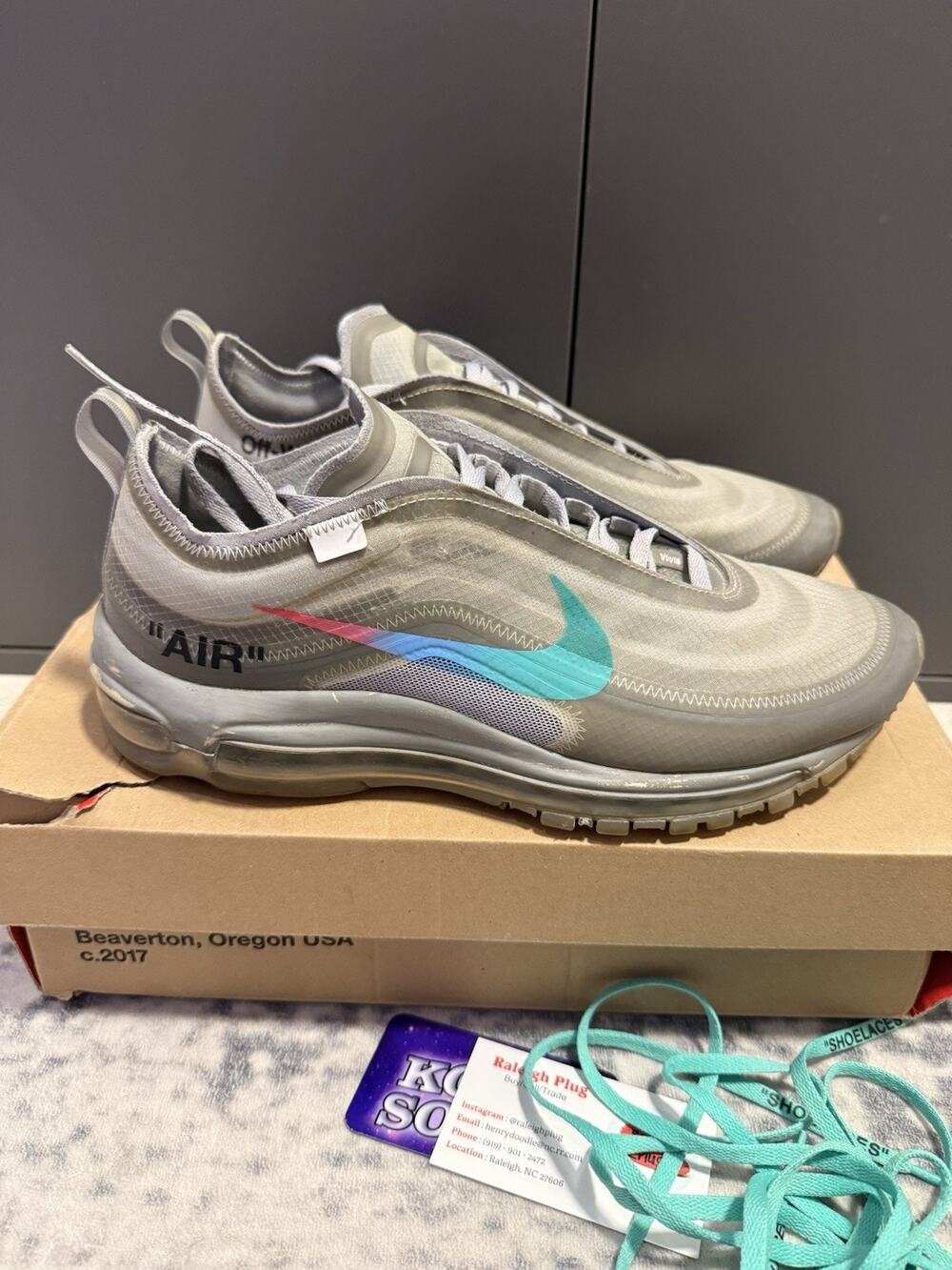 Nike Air Max 97 Off-White Menta Size 9 AJ4585-101 Virgil Abloh 2018